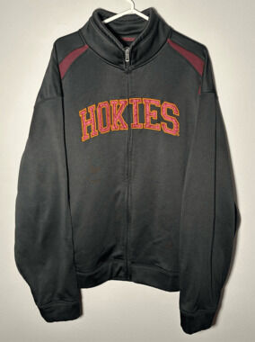 Virginia Tech Hokies NCAA Black Maroon Orange Full Zip Sweatshirt Sz XL